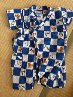 【ミキハウス】ベビー甚平 青と白 チェック柄 S