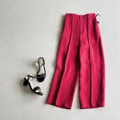 MICA&DEAL リネン100% ワイドストレートパンツ ピンクレッドのサムネイル