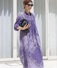 サラマリカ エスニックプリント 切替 ワンピース マキシ丈 リボン ボルドー 人気 サラマリカ エスニックプリント 切替ワンピース マキシ丈 リボン