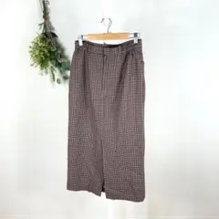T0815 スカート　タイト　千鳥柄　ブラウン　L ポケット付き　綺麗め