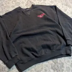 90s USA製 REEBOK ブラック 肉厚 スウェット 刺繍ロゴ 前V 古着