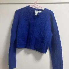 青 ケーブルニット クロップドセーター