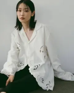 【anuke】　アンヌーク Cutwork Opencollar Shirts