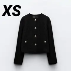 ZARA ショートテクスチャージャケット　ブラック　XS
