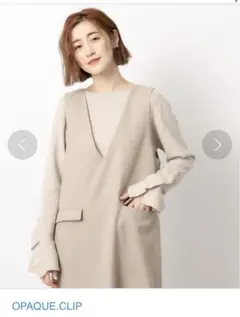 オペークドットクリップ　袖フリルニット