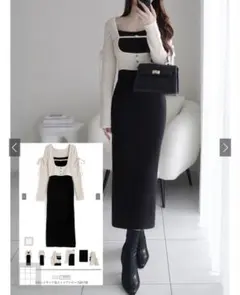 【新品未使用】GRL 配色レイヤード風ニットワンピース