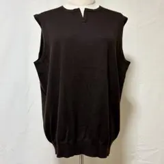 【Paul Stuart】焦茶 ニットベスト ノースリーブ ノッチネック LLのサムネイル