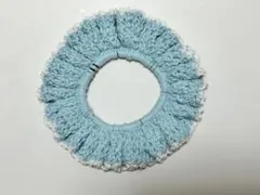水色 フリル付き シュシュ（ヘアゴムは大サイズ）