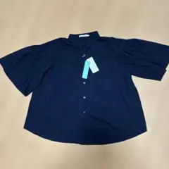 AMERICAN HOLIC ボリューム袖シャツ ネイビー ギャザ五分袖シャツL
