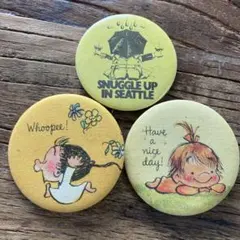 70's ヴィンテージ　缶バッジ　3セット キャラクター　ヒッピー　シアトルのサムネイル