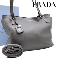 【美品】希少　プラダ　ヴィッテロダイノ　グレー　トートバッグ　レザー　5593