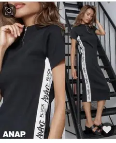 リングZIPサイドロゴラインプチハイネックリブワンピース