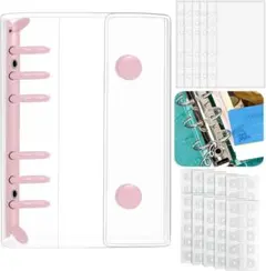 シール帳 A6 透明 6穴 クリアバインダー ポケットリフィル付き　ピンク