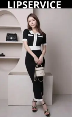 LIPSERVISE LPジャガードバイカラーニットワンピース ⚠️訳あり⚠️