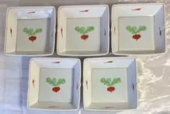 【橘吉 たち吉】赤絵かぶら＆唐辛子 角煮物鉢 15cm 5枚セット　美品