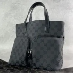 GUCCI グッチ GGキャンバス ダブルポケット ハンドバッグ ブラック 美品