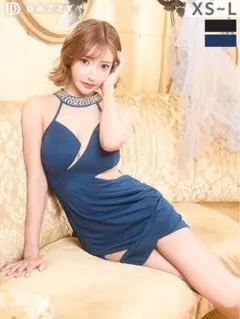 ゴージャスビジューSEXYシアータイトミニ丈キャバドレス　XS