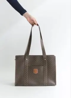 CELINE トートバッグ 黒マカダム PVC×レザー 肩掛け可能 A4収納可能