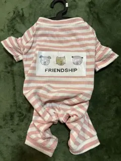 犬服　ピンク　ボーダー　ロンパース