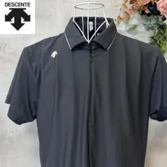 デサント　半袖ポロシャツ　ゴルフウェア　ハーフジップ　肩ロゴ　ストレッチ