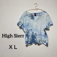 High Sierr 【 XL 】花柄 Vネック Tシャツ 青 水色