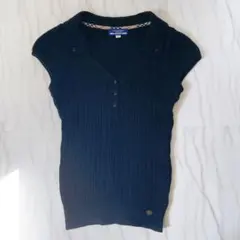 バーバリーブルーレーベル ケーブルニット カットソー パフスリーブ 黒 38