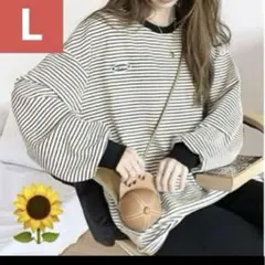 レディースL 長袖Tシャツ ロンTボーダーゆったり大きいサイズ 韓国カットソー