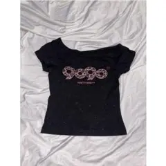9090girl OGLogo Off Shoulder Glitter Tee
