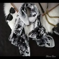 花柄 シフォン ストール モノトーン 大判 薄手 上品 ブラック 新品