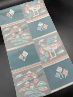 高級　正絹　◇ 袋帯　壁画柄　幾何学模様　花柄　鳥　293