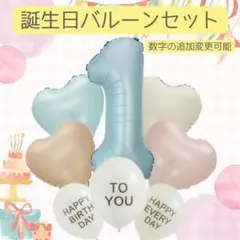 誕生日 バルーンセット ナンバー ミルキーブルー ハート 飾り　メッセージ風船