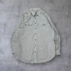【US輸入】アメリカ古着エポレット付きメンズストライプ柄長袖シャツアメカジXXL
