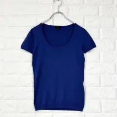 ❤️セオリー【S】紺 半袖ニット カットソー 綿100 細身シルエット