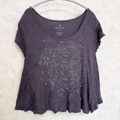 アメリカンイーグル 星座柄 Ｔシャツ 丸首 半袖 M 灰 レーヨン お出かけのサムネイル