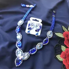 ロイヤルブルーとライトブルーのネックレス＆イヤリング　社交ダンス☆ベリーダンス