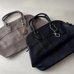 レザー ハンドバッグ 2色セット グレージュ&ブラック グローブホルダー付き
