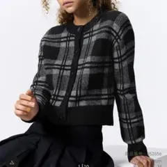 gu パフィータッチチェッククルーネックショートカーディガン Lサイズ