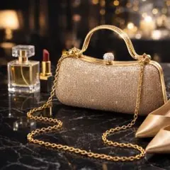 【ラスト数量限定】ラインストーン持ち手 がま口バッグ ゴールド 2way 結婚式