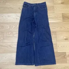 GU デニム　ネイビー　ワイドパンツ　M