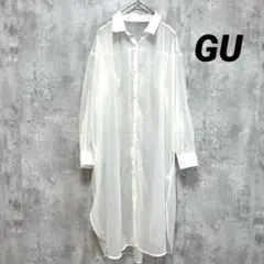 【GU】シースルー 透け感ロングシャツワンピース 白 羽織り S 薄手