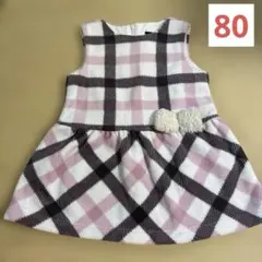 【美品】BeBe べべ フリース チェック柄 ワンピース 80cm 女の子 秋冬のサムネイル
