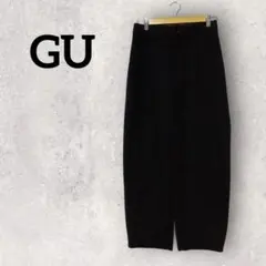 F816【GU】レディースL・ブラック・タックワイドパンツ