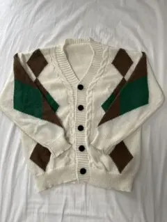 ​SHEIN アーガイル柄 ニットカーディガン Vネック ケーブル編み レトロ