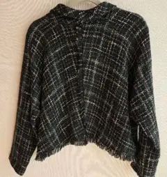 「ZARA」チェック柄フリンジジャケット