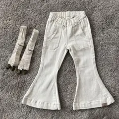 twincollective フレアデニム4y ホワイト サスペンダー付き