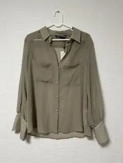 【新品タグ付】ZARA ザラ シアーシャツ ブラウス S グレージュ