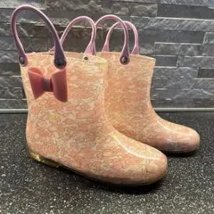 リボン付きピンク花柄長靴　19cm レインブーツ