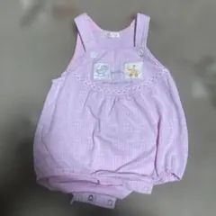 ピンクの動物刺繍ロンパース