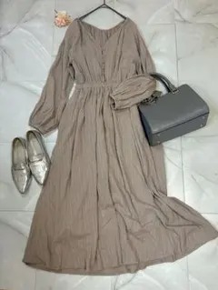 超美品✾グレイル ドビー織り Vネック ロングワンピース M ベージュ きれいめ