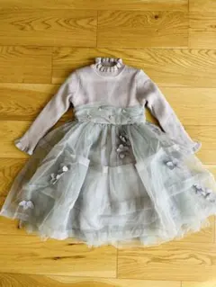 グレー チュール長袖ワンピース130